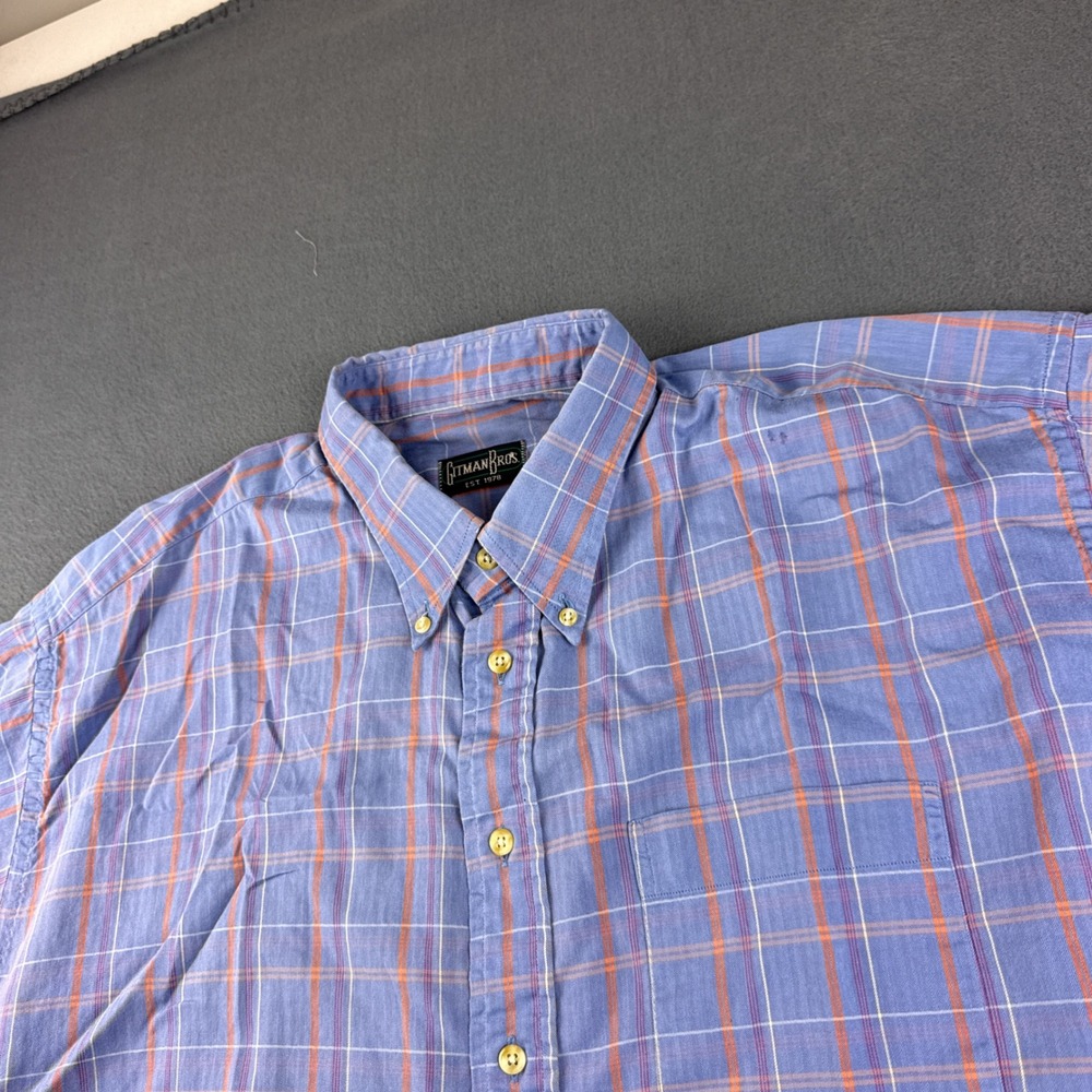 Gitman Bros Shirt Men's 2XL Blue Plaid Short Sleeve Button Down Cotton OCBD USA